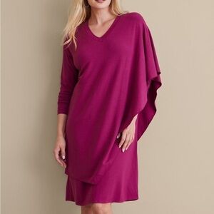 Soft Surroundings Marla Dress Fuchia Knit Asymmetrical Long Sleeve Petite XS